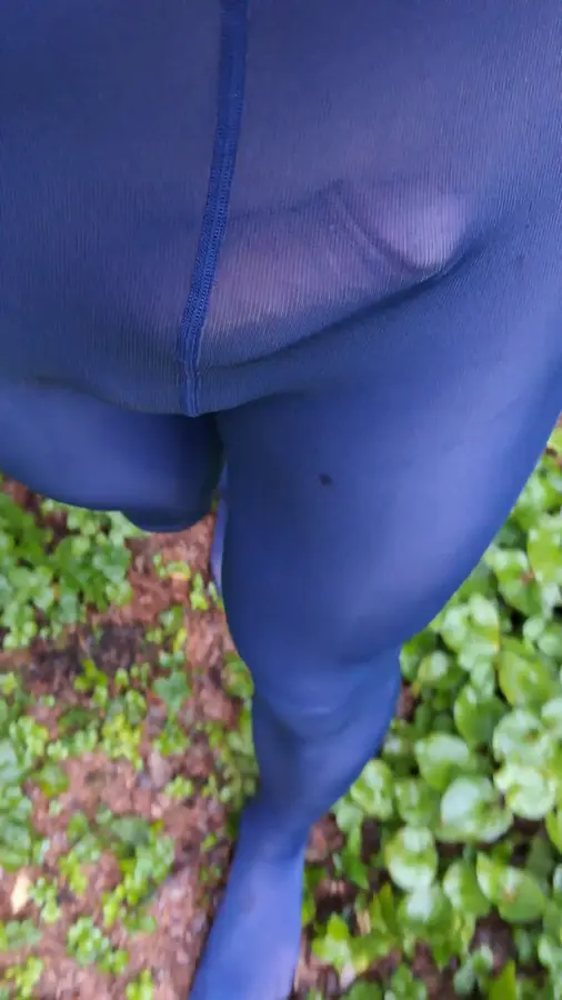 Video: Man wearing blue tights walking and cumming in the forest